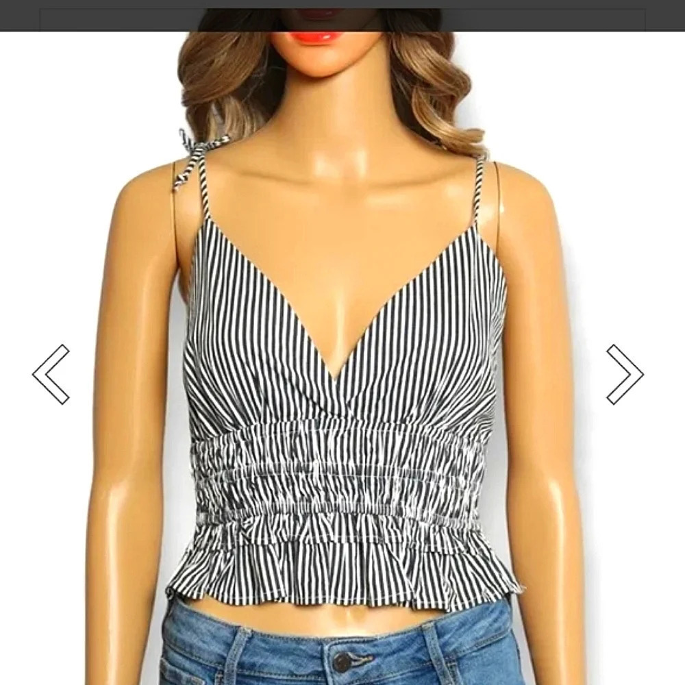 Sim & Sam striped smocked cropped halter top. Size L NWT